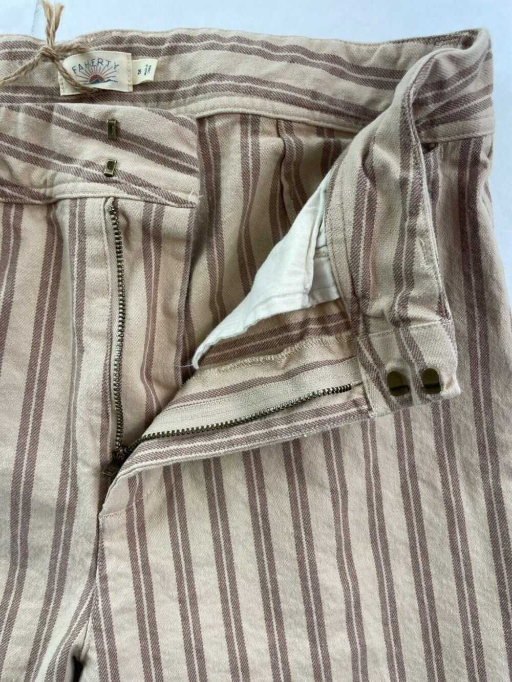 Faherty Twill Tide Slim Straight Pants Ebb-Pebble Shore Stripe Cotton Wmns Sz 29 - Picture 11 of 15
